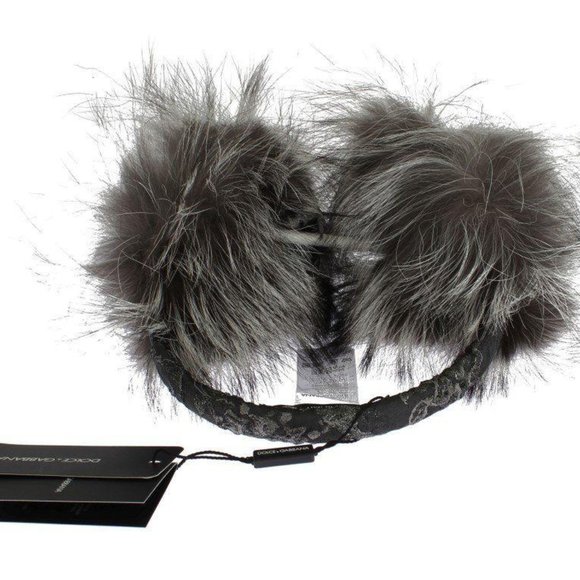 Dolce & Gabbana Gray Fox Fur Crystal Ear Muffs main image 5